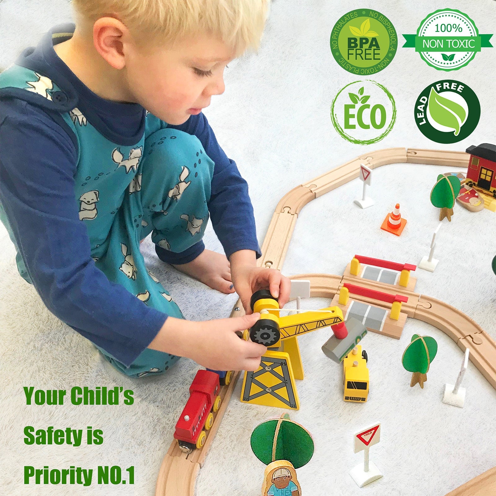 ® Wooden Track Trains 55 Pcs