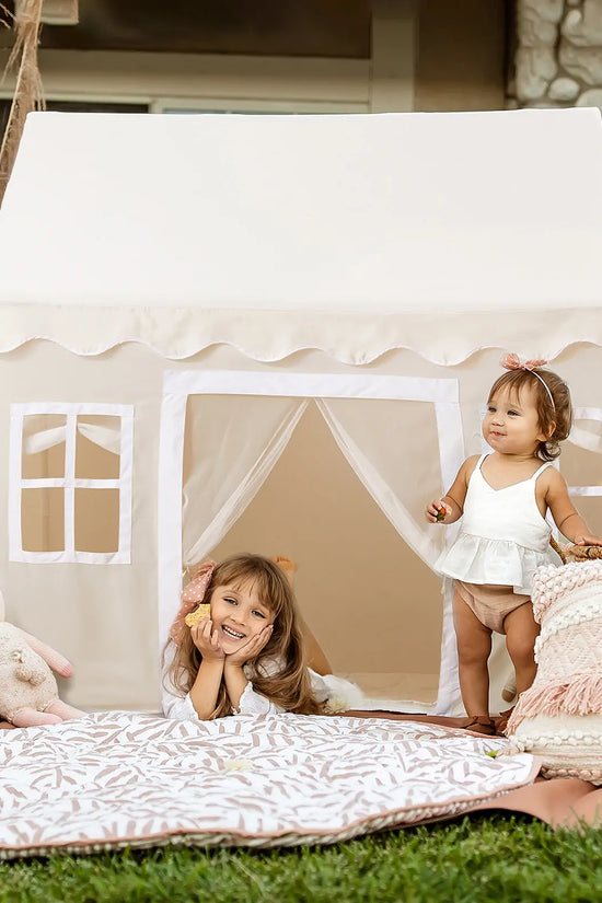 Bright Play & Art Set — Colorful Easel + Cream Playhouse with Lights