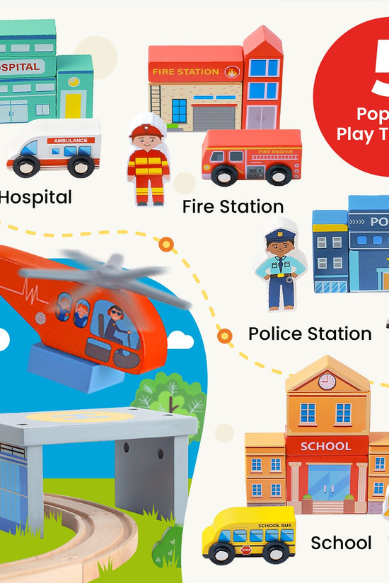 ® 110-Piece Wooden Train Set with Folding Storage Box