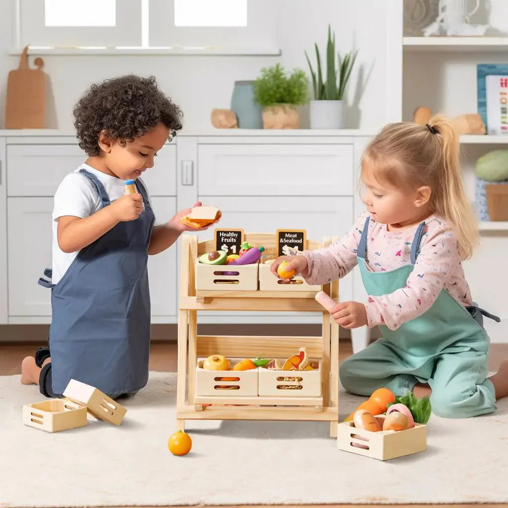 ® Play Kitchen Accessories – Play Kitchen Food Storage: Versatile Wooden Rack for Play Food