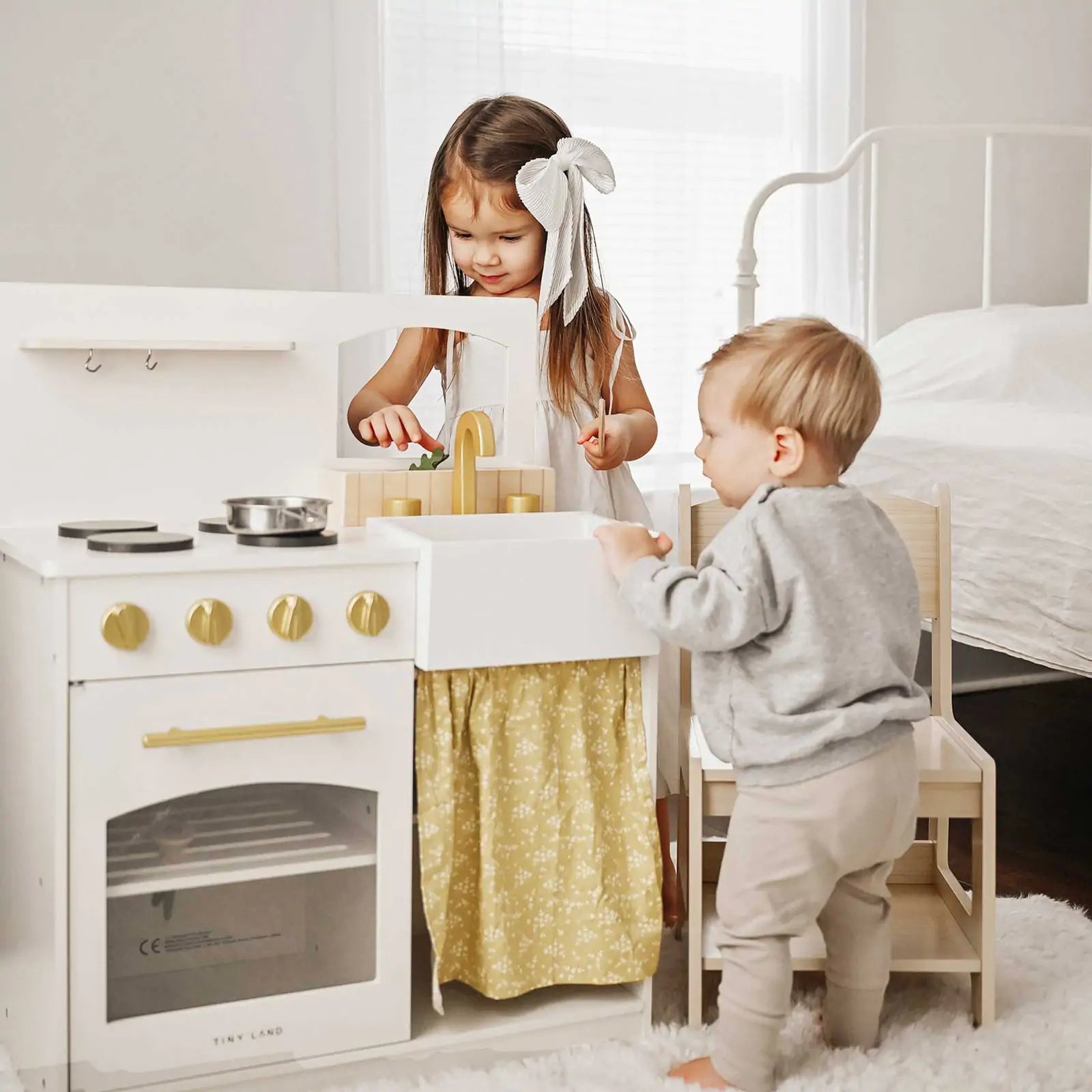 ® Wooden Play Kitchen for Toddlers - Honey Kitchenette Pretend Cooking Set