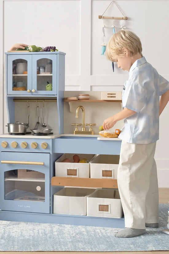 ® Pretend Play Kitchen for Kids - Serenity Wooden Kitchen – Blue