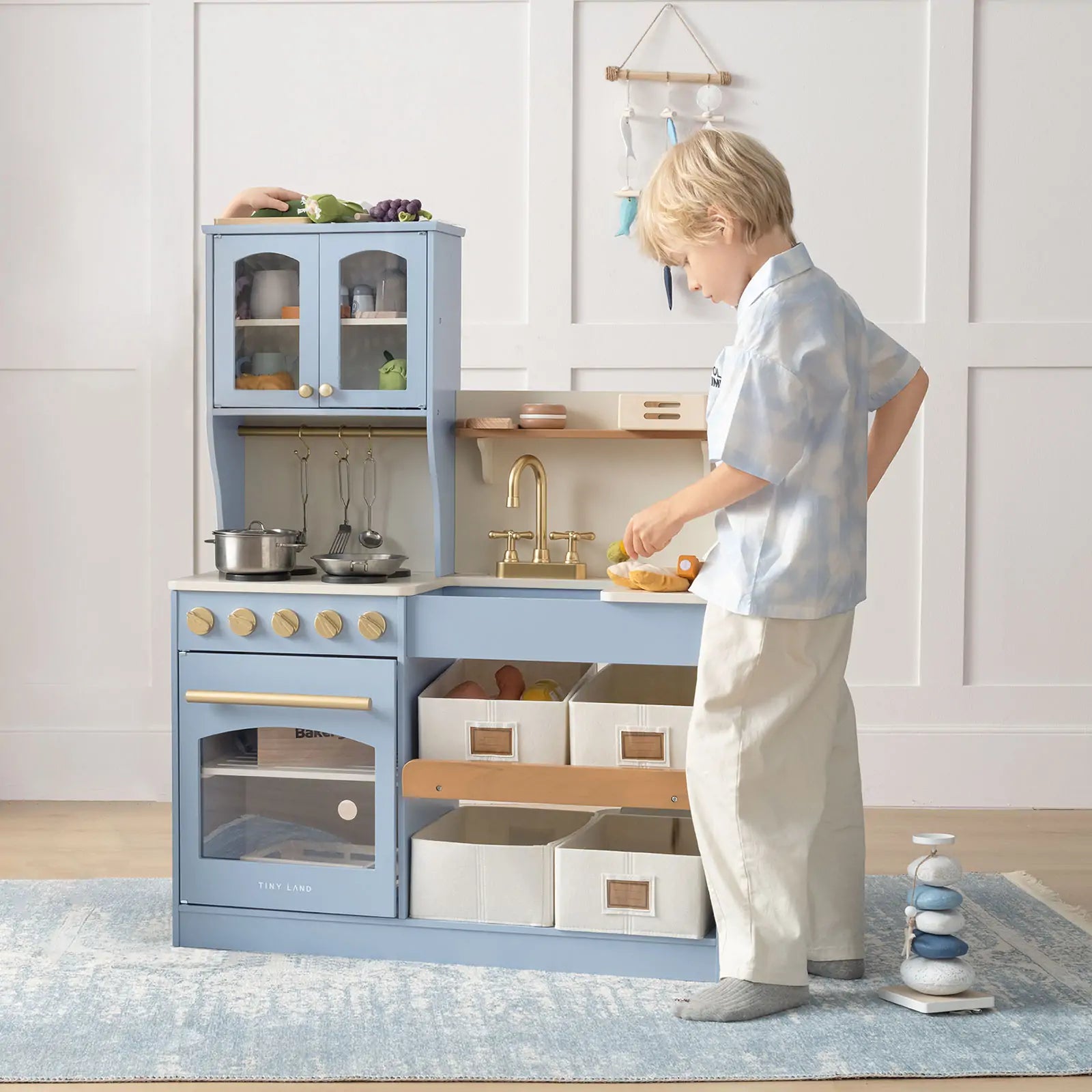 ® Pretend Play Kitchen for Kids - Serenity Wooden Kitchen – Blue