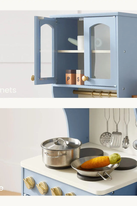 ® Pretend Play Kitchen for Kids - Serenity Wooden Kitchen – Blue