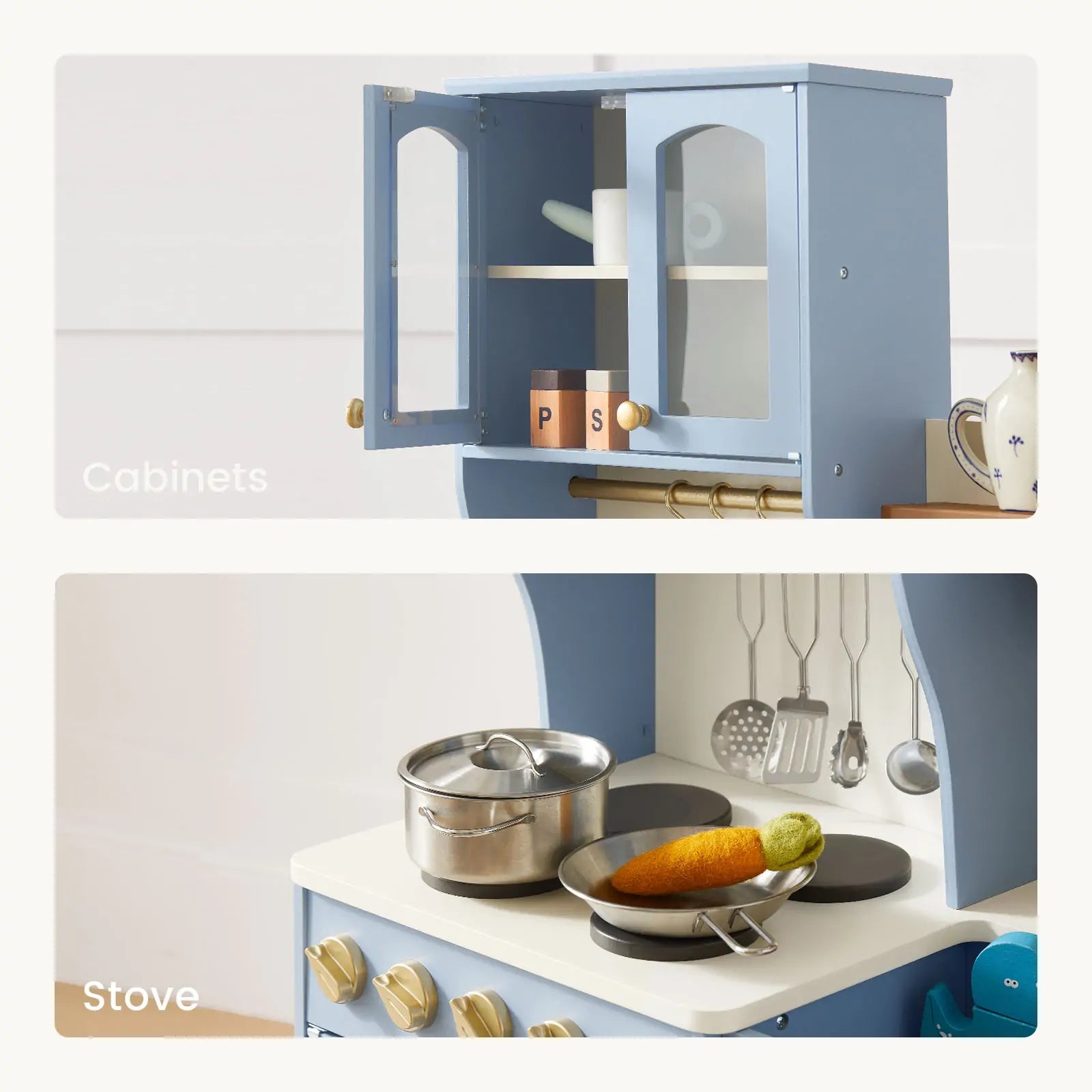 ® Pretend Play Kitchen for Kids - Serenity Wooden Kitchen – Blue