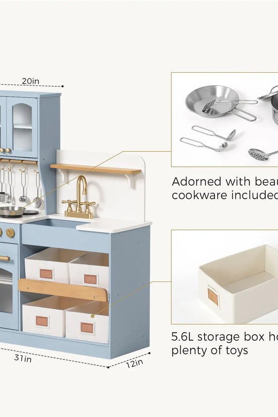 ® Pretend Play Kitchen for Kids - Serenity Wooden Kitchen – Blue