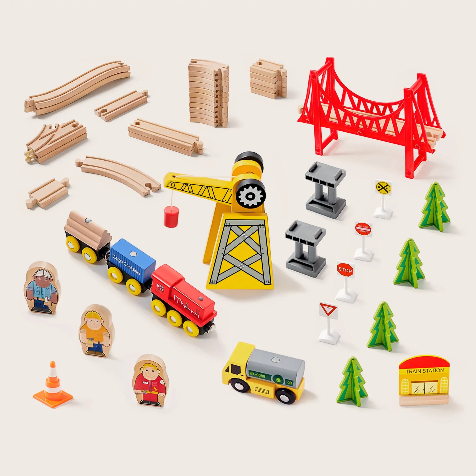 ® Wooden Track Trains 55 Pcs