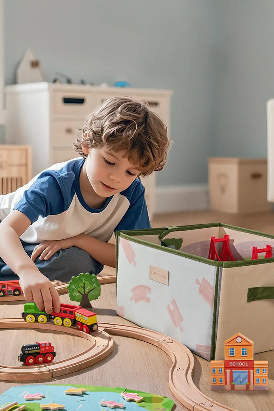 ® 110-Piece Wooden Train Set with Folding Storage Box