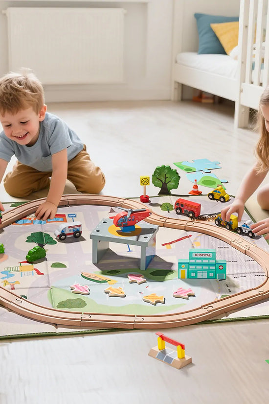 ® 110-Piece Wooden Train Set with Folding Storage Box