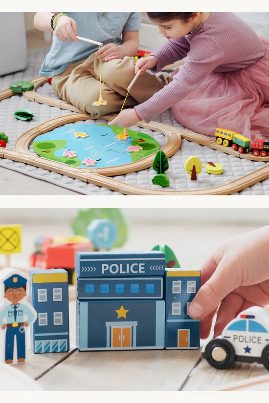 ® 110-Piece Wooden Train Set with Folding Storage Box