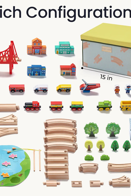 ® 110-Piece Wooden Train Set with Folding Storage Box