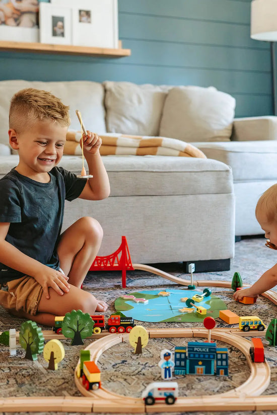 ® 110-Piece Wooden Train Set with Folding Storage Box