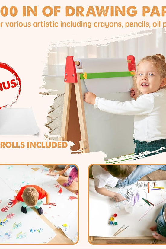 Bright Play & Art Set — Colorful Easel + Cream Playhouse with Lights