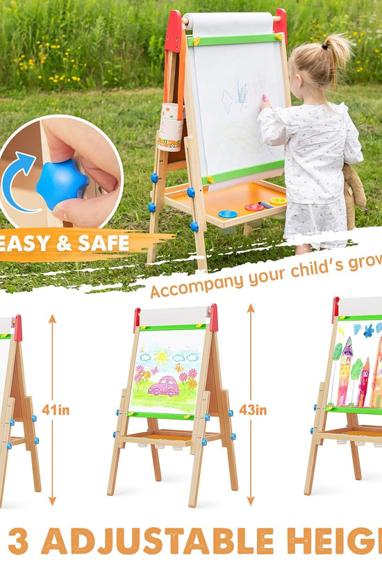 Bright Play & Art Set — Colorful Easel + Cream Playhouse with Lights
