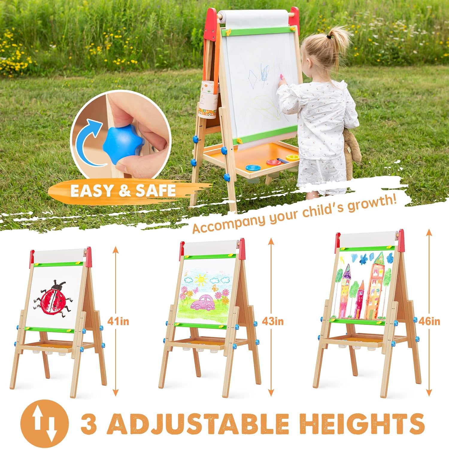 Bright Play & Art Set — Colorful Easel + Cream Playhouse with Lights
