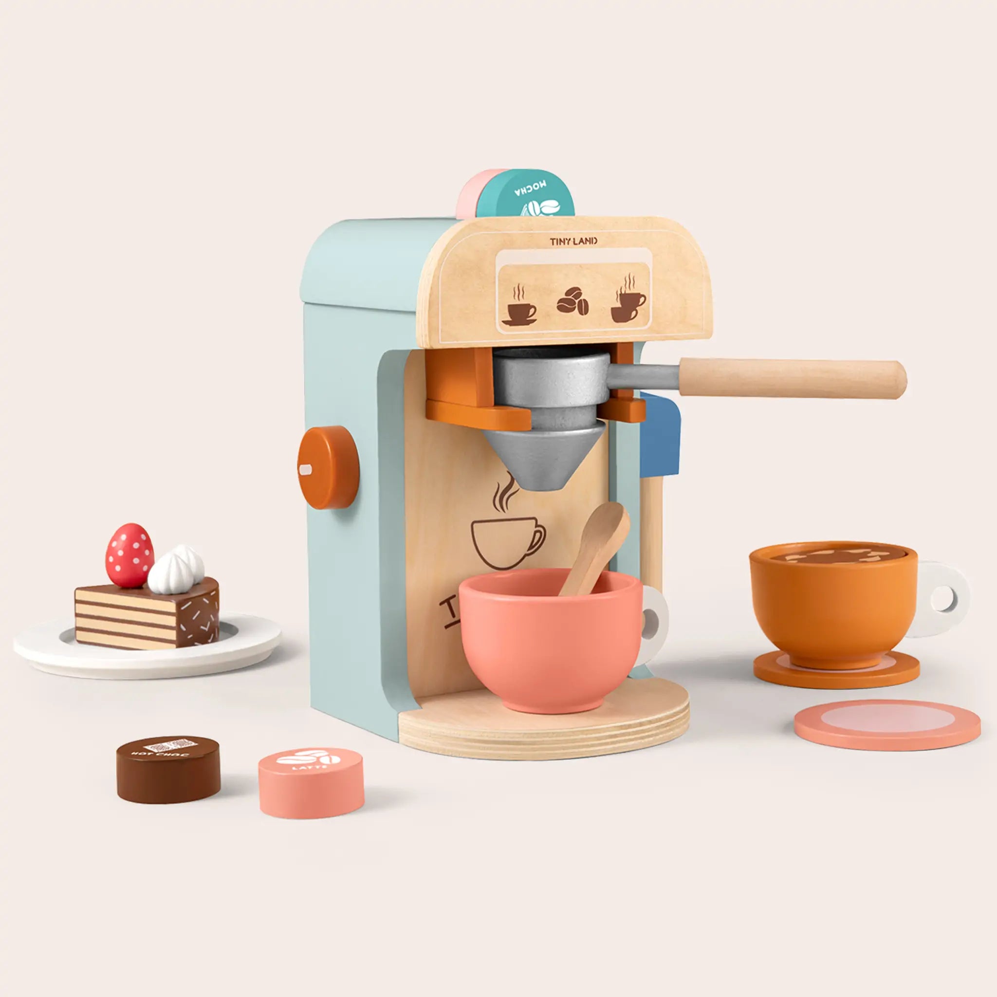 ® Play Kitchen Accessories – Children’s Coffee Maker: Wooden Kids Play Coffee Maker Set