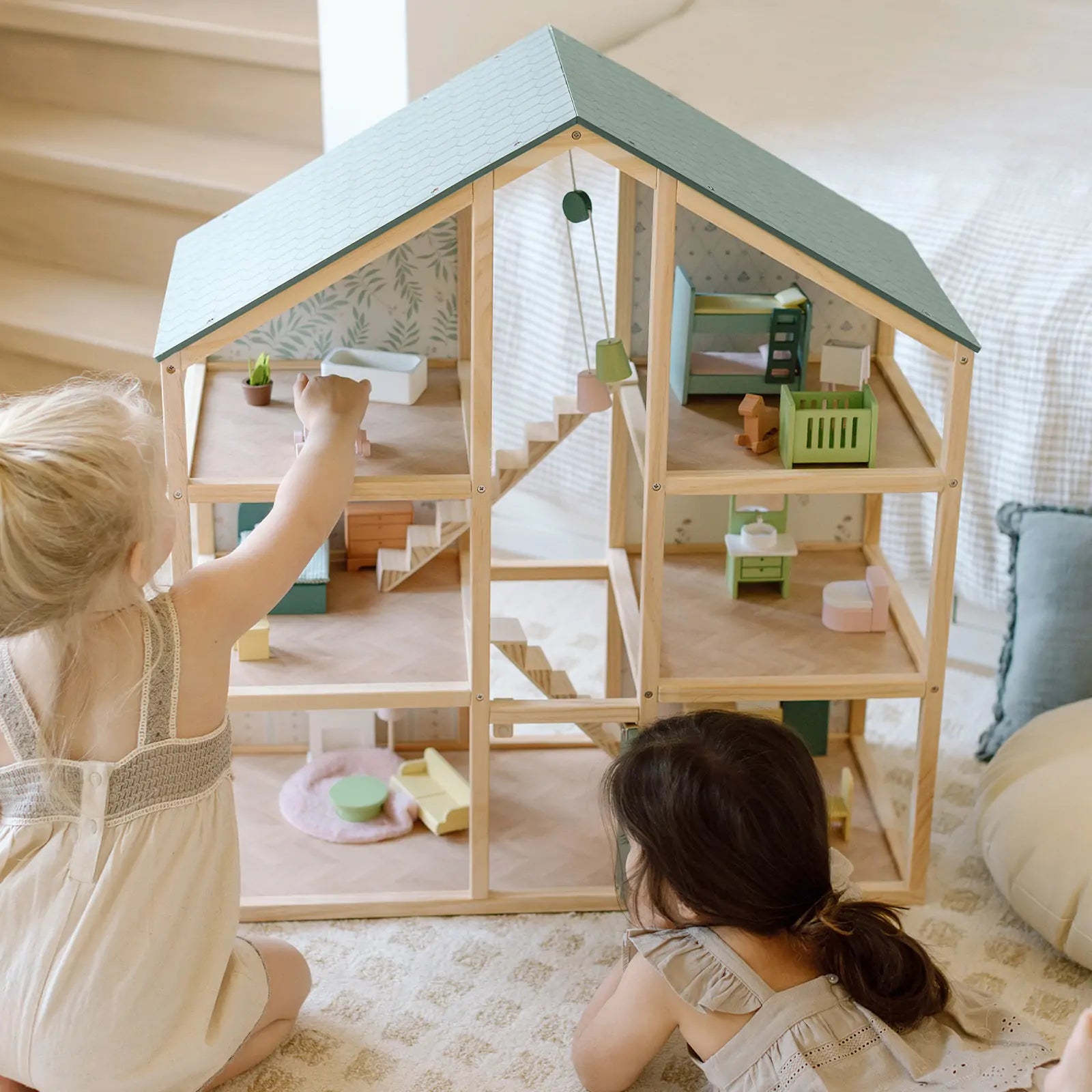Little Green World Gift Set: Sage Dollhouse & Sage Storage Kitchen